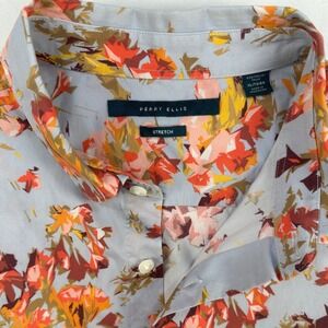 Perry Ellis Mens XL Long Sleeve Button Down Shirt Blue Orange Abstract Floral